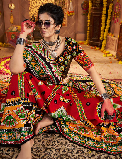Bold Red Navratri Chaniya Choli with Traditional Kutchi Embroidery – Bindyaa Festive Wear