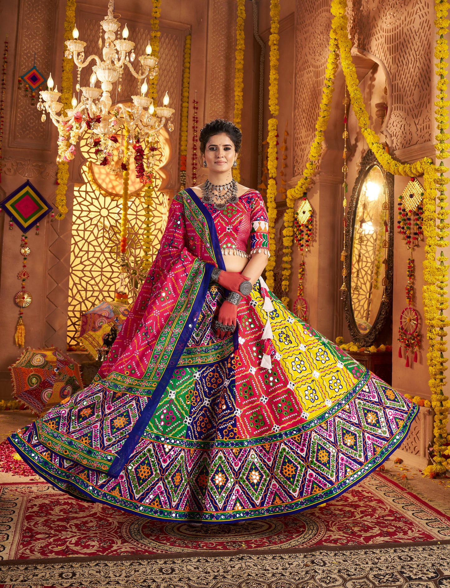 Multicolor Traditional Navratri Chaniya Choli in Organic Cotton