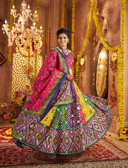 Multicolor Traditional Navratri Chaniya Choli in Organic Cotton