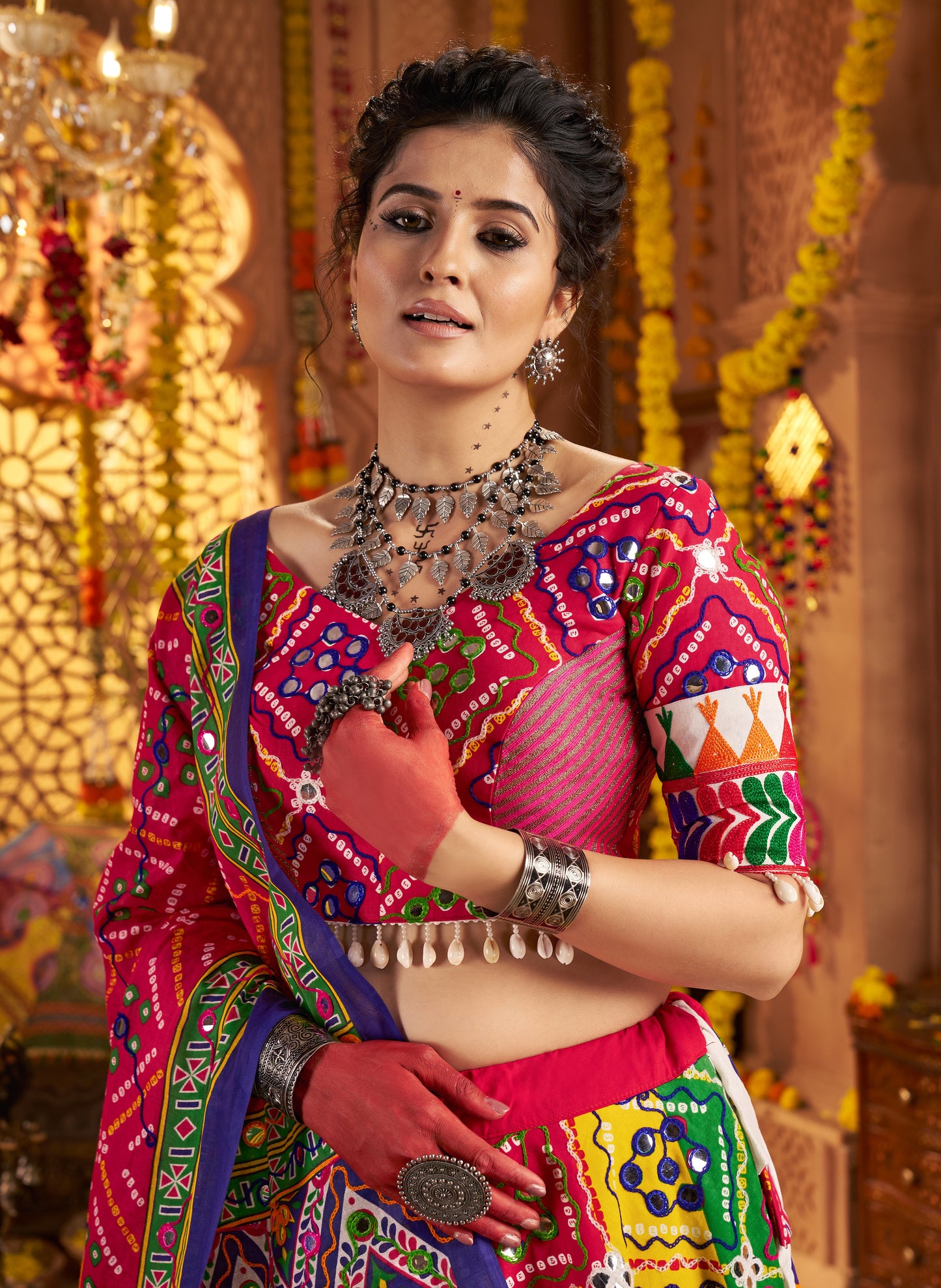 Multicolor Traditional Navratri Chaniya Choli in Organic Cotton