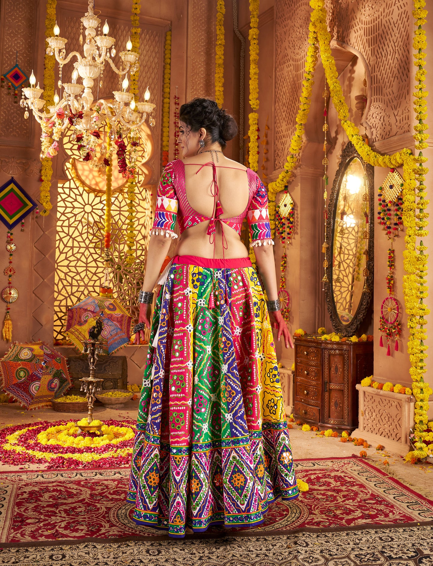 Multicolor Traditional Navratri Chaniya Choli in Organic Cotton