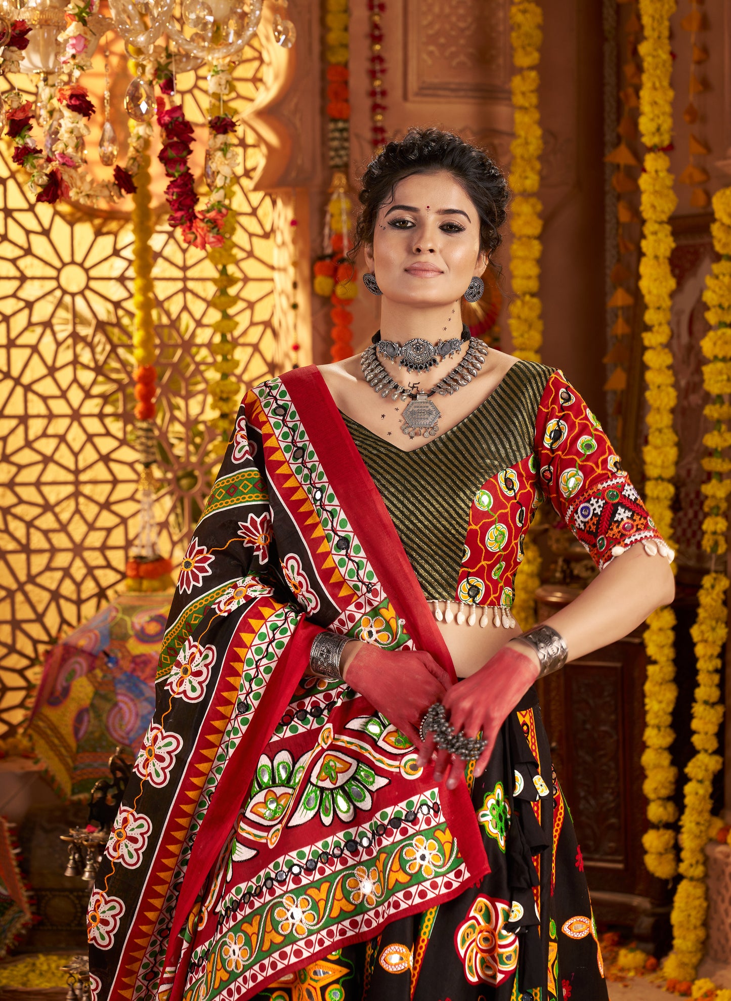 Black Navratri Chaniya Choli with Vibrant Kutchi Embroidery
