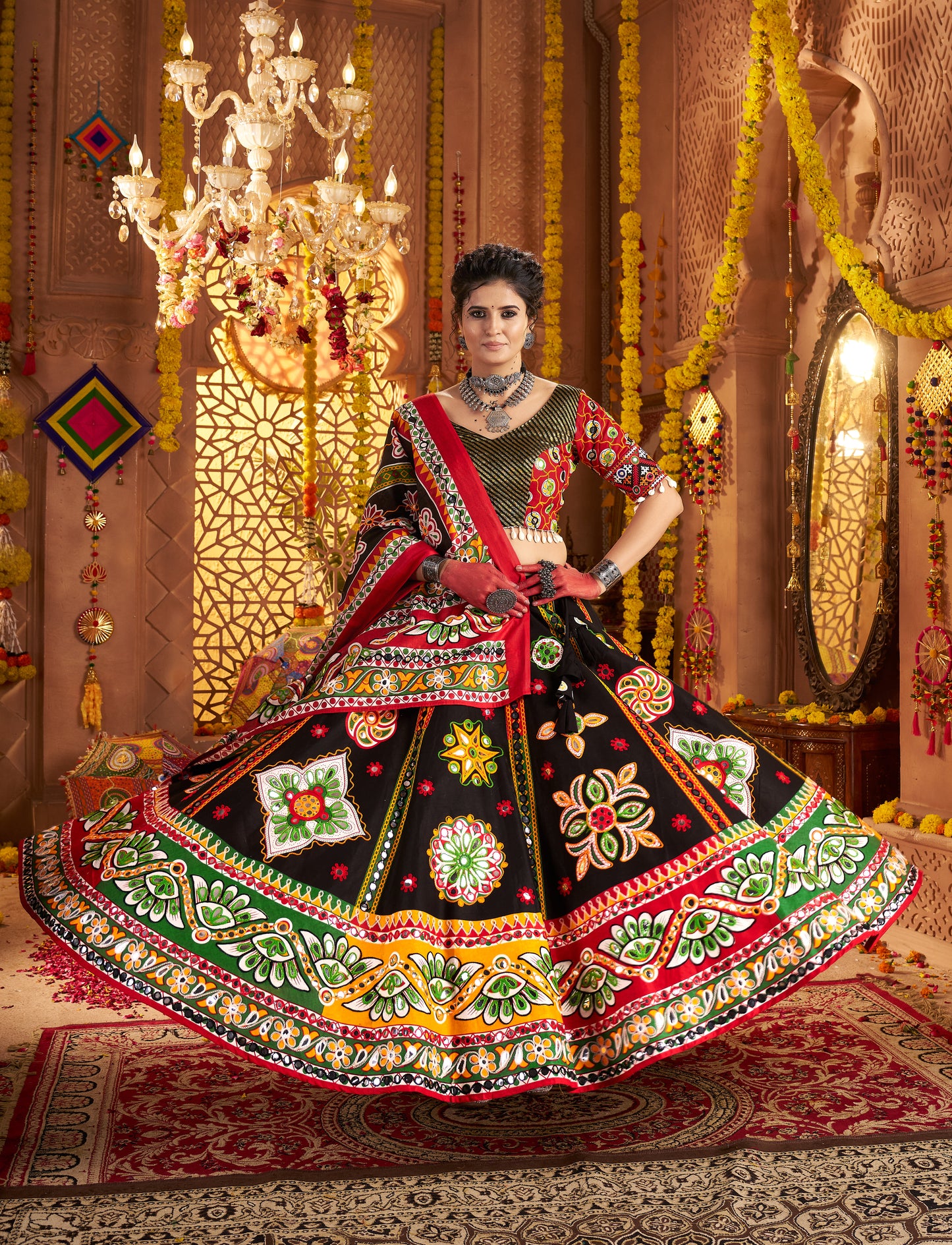 Black Navratri Chaniya Choli with Vibrant Kutchi Embroidery