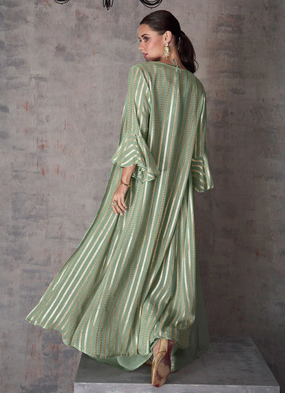 Stylish Sage Green Palazzo Set with Mirror Foil Embroidery