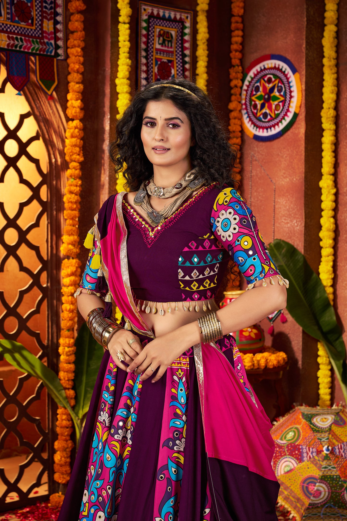 Purple Navratri Chaniya Choli with Multi-Thread & Mirror Work