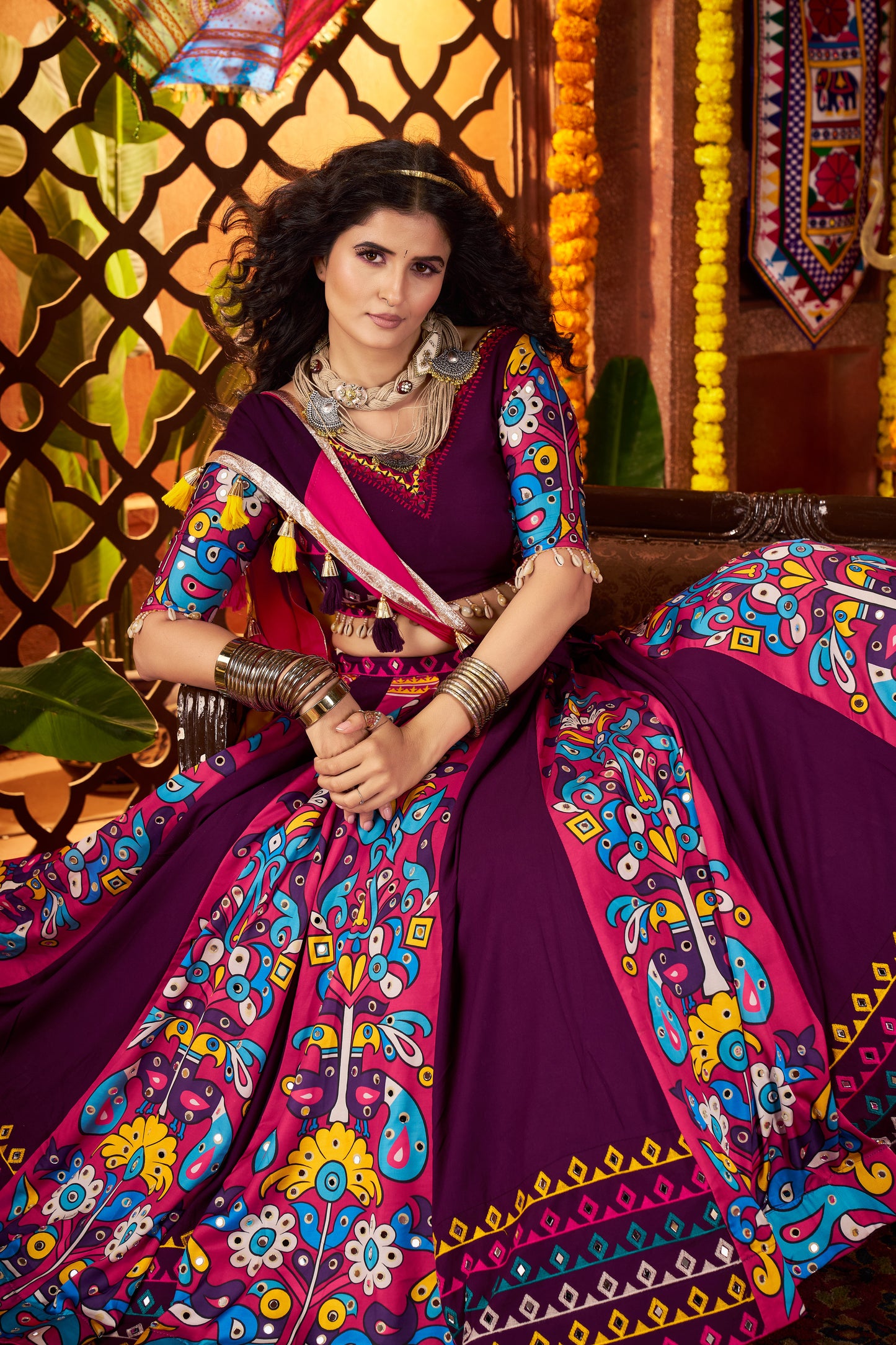 Purple Navratri Chaniya Choli with Multi-Thread & Mirror Work