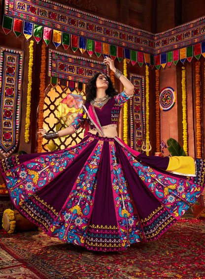 Purple Navratri Chaniya Choli with Multi-Thread & Mirror Work