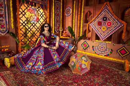 Purple Navratri Chaniya Choli with Multi-Thread & Mirror Work