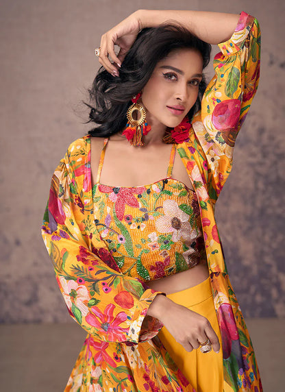 Vibrant Yellow Indo-Western Palazzo with Multi-Colored Sequins