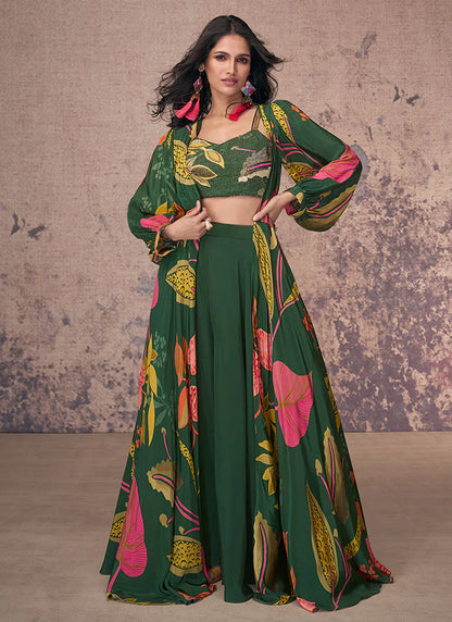 Vibrant Green Indo-Western Palazzo with Multi-Colored Sequins