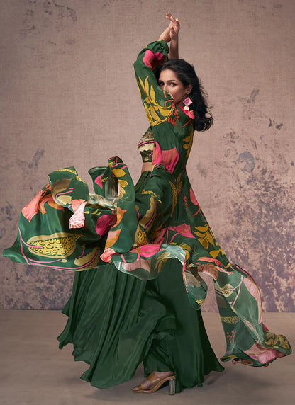 Vibrant Green Indo-Western Palazzo with Multi-Colored Sequins