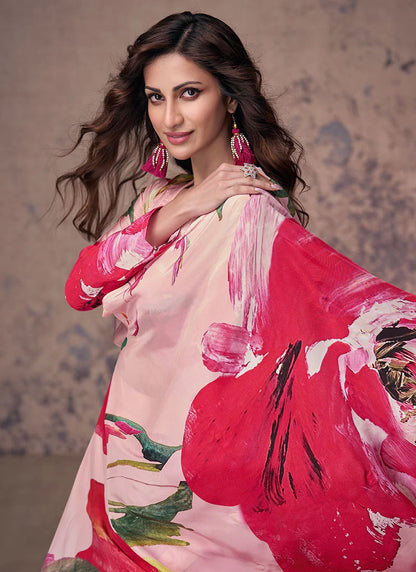 Vibrant Pink Indo-Western Palazzo with Multi-Colored Sequins