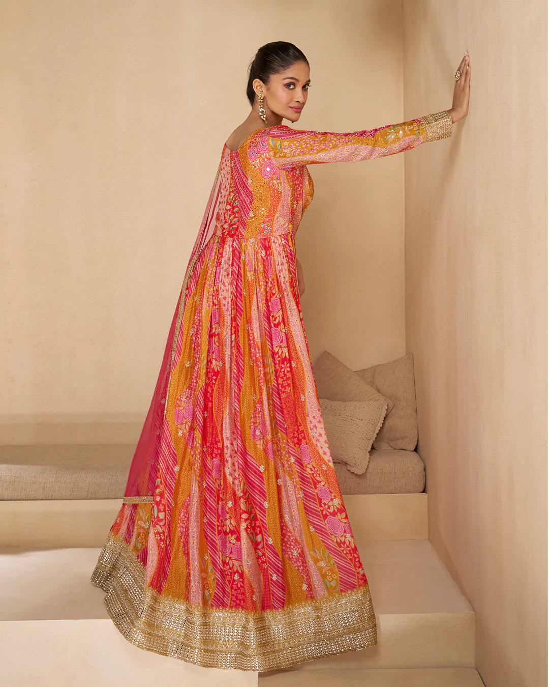 Rani Pink Digital Printed Designer Anarkali Gown