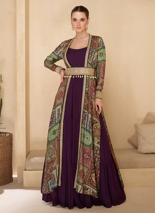 Purple Anarkali Gown with Embroidered Jacket