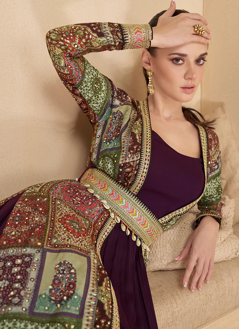 Purple Anarkali Gown with Embroidered Jacket