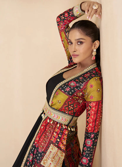 Black and Red Anarkali Gown with Embroidered Jacket