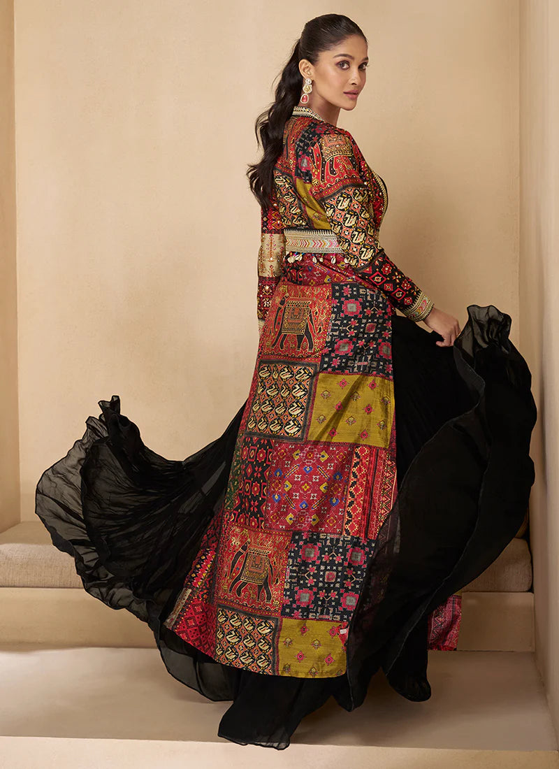 Black and Red Anarkali Gown with Embroidered Jacket