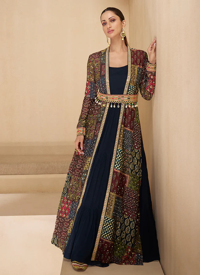 Black Anarkali Gown with Embroidered Jacket