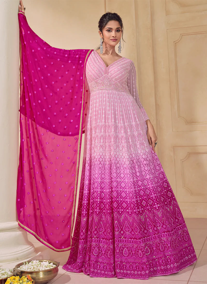 Traditional Wedding Anarkali Gown in Pink