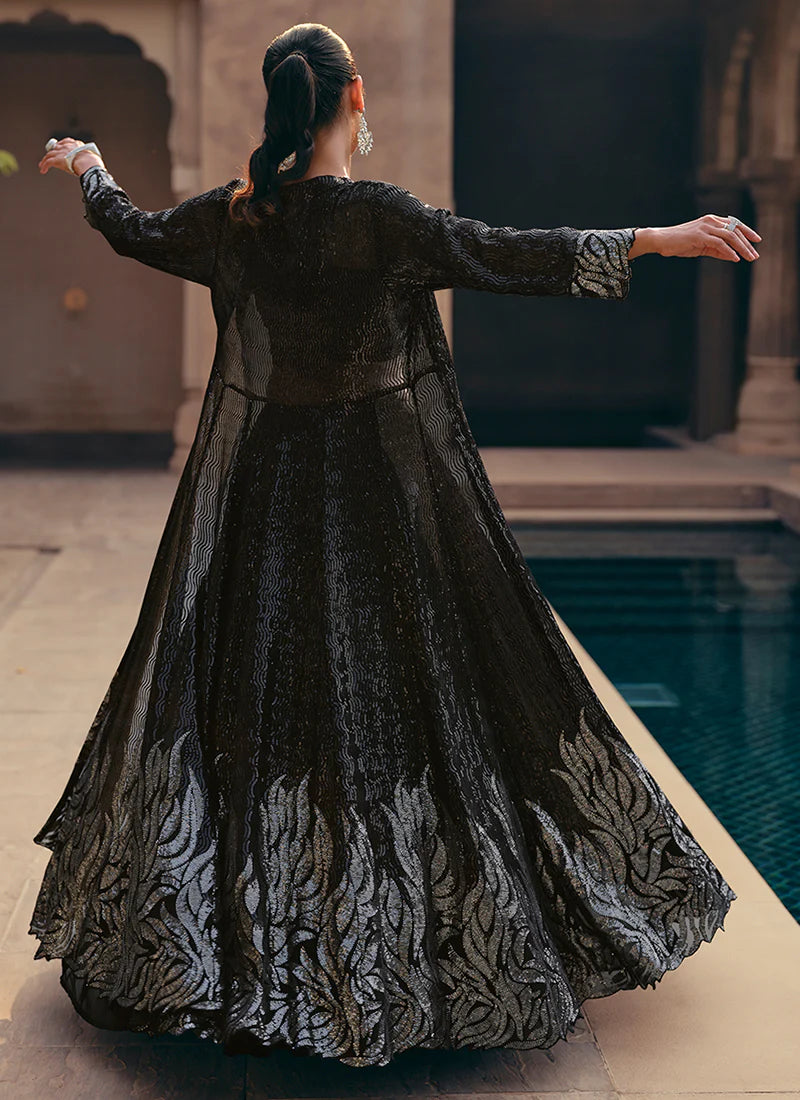 Black Lehenga Set with Multi-Embroidered Jacket