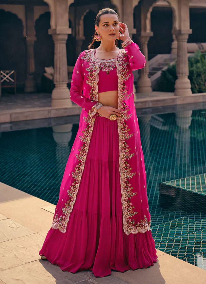 Rani Pink Lehenga Set with Multi-Embroidered Jacket