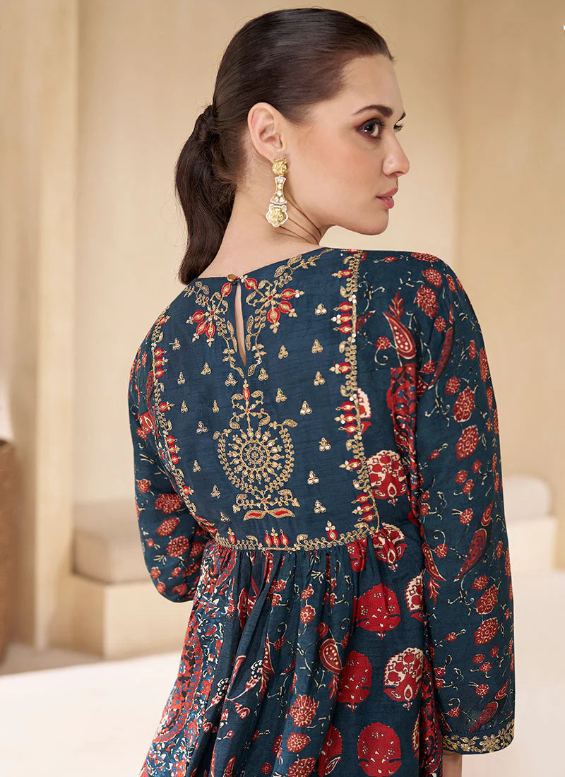 Blue Sequence Embroidery Sharara Suit features elegant sequin detailing