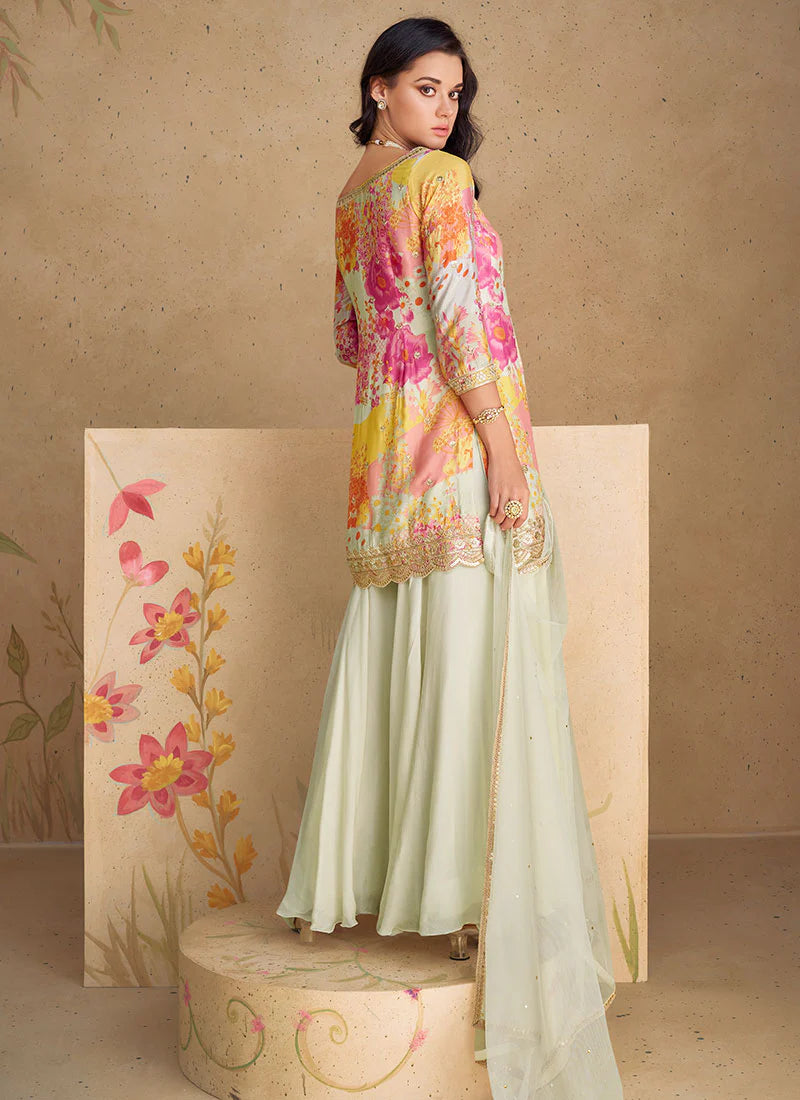 Off White Elegant Gharara Suit with Sequence Embroidery and Printed Design