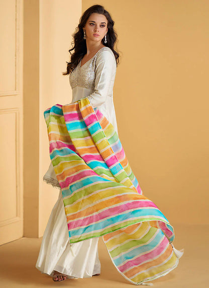 Trendy Off White Embroidered Short Anarkali with Pant Style