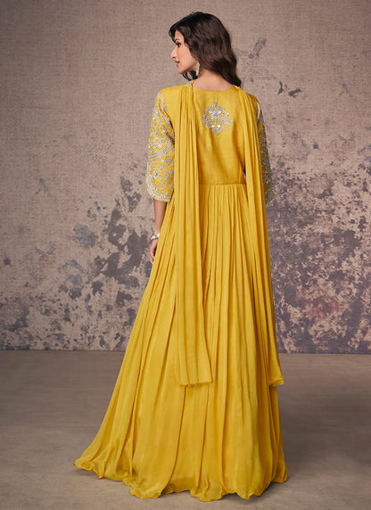 Vibrant Yellow Handwork Embroidered Anarkali Gown