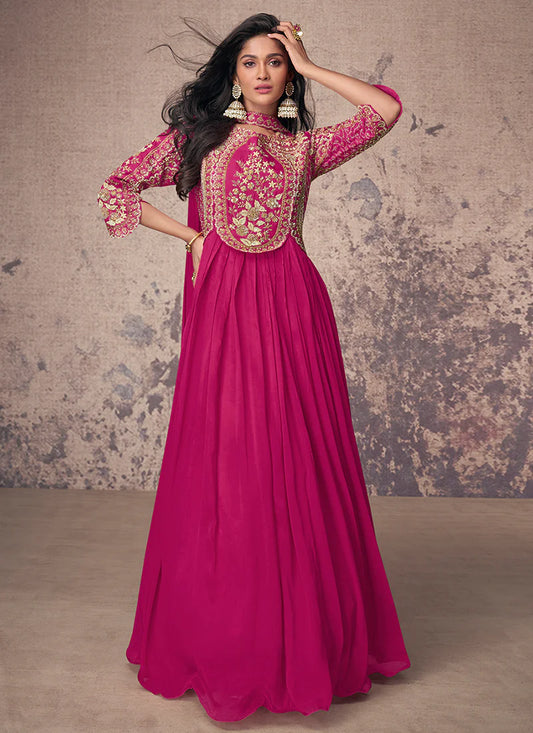 Vibrant Pink Embroidered Anarkali Gown