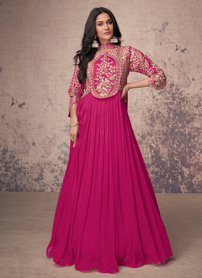 Vibrant Pink Embroidered Anarkali Gown