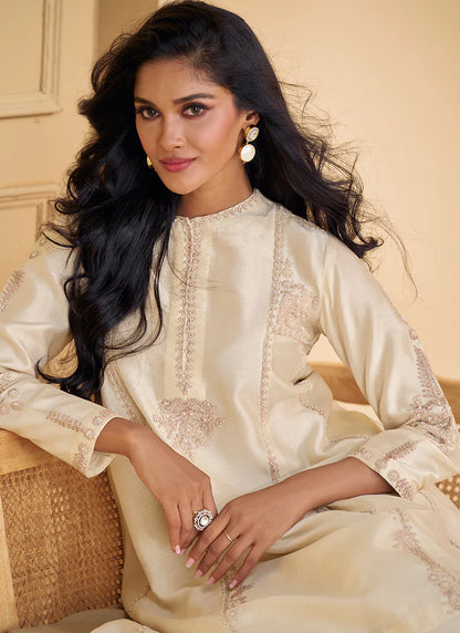 Stylish Pearl White Embroidered Palazzo Suit for Events