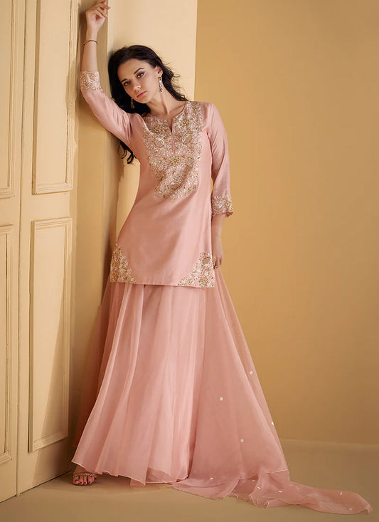 Stylish Pink Embroidered Sharara Suit for Events