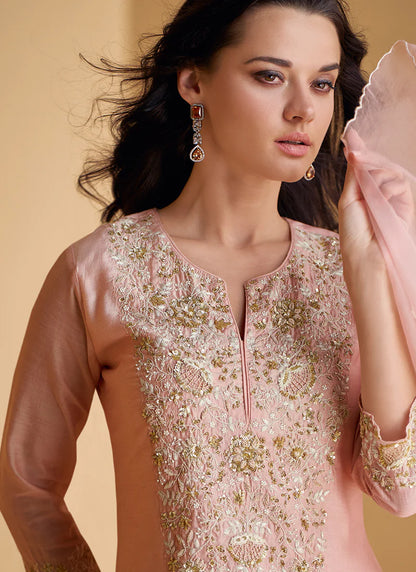 Stylish Pink Embroidered Sharara Suit for Events