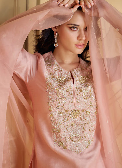 Stylish Pink Embroidered Sharara Suit for Events