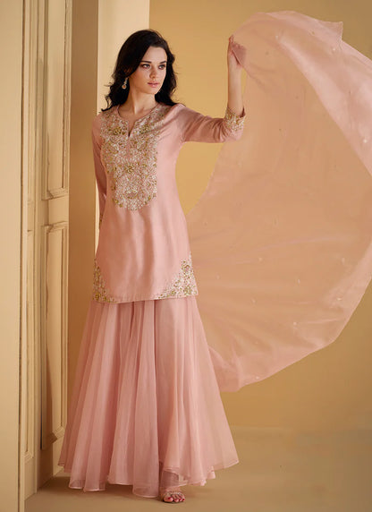 Stylish Pink Embroidered Sharara Suit for Events