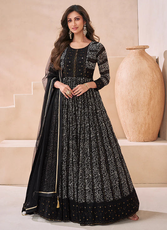 Black Embroidered Anarkali Gown is ideal for parties and ethnic wear