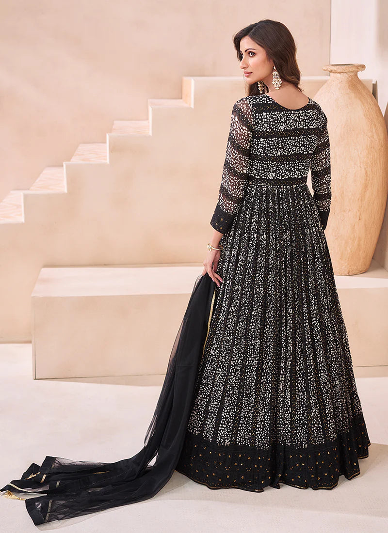 Black Embroidered Anarkali Gown is ideal for parties and ethnic wear