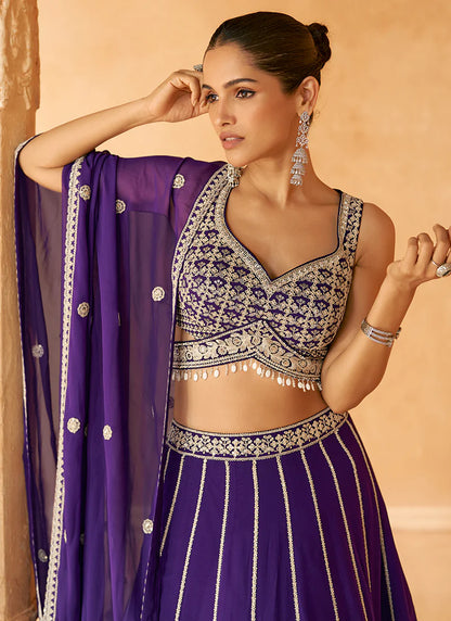 Luxurious Royal Purple Traditional Embroidered Bridal Lehenga