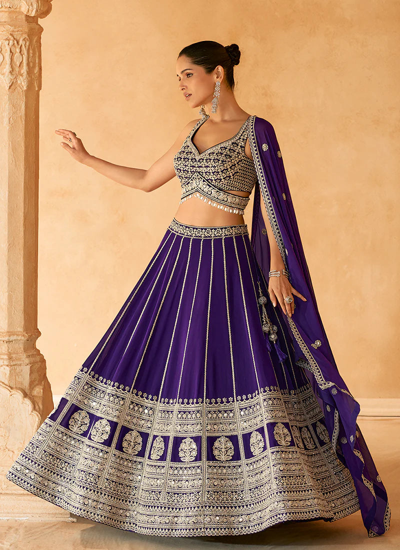 Luxurious Royal Purple Traditional Embroidered Bridal Lehenga