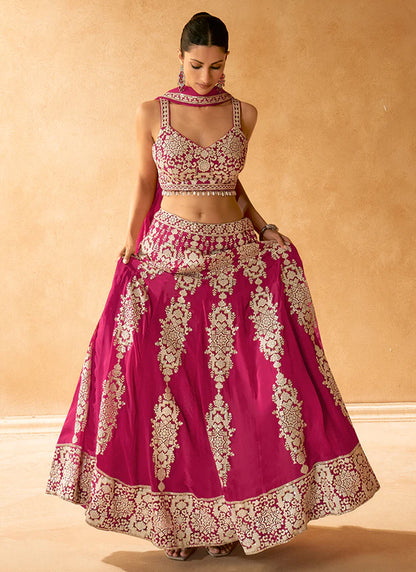 Luxurious Magenta Pink Traditional Embroidered Bridal Lehenga