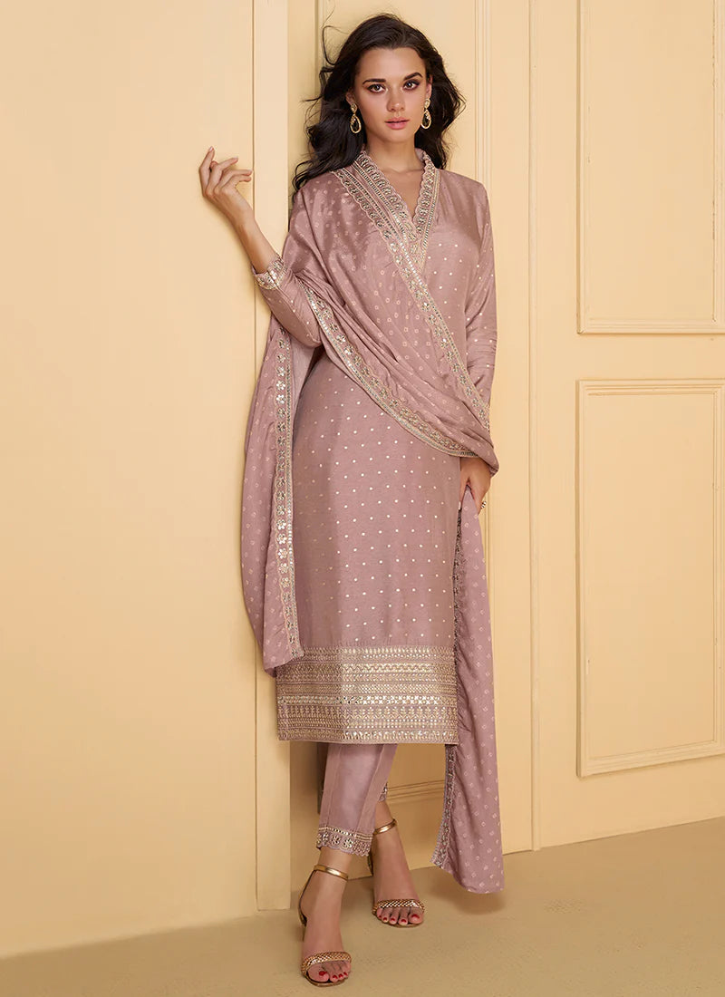 Designer Mauve Purple Embroidered Silk Salwar Kameez