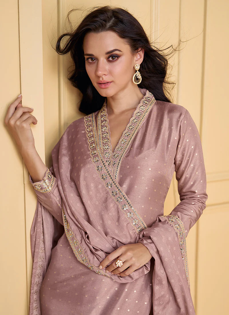 Designer Mauve Purple Embroidered Silk Salwar Kameez