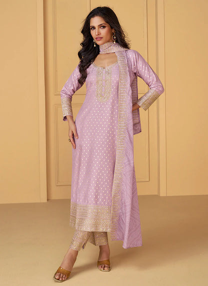 Designer Lilac Purple Embroidered Silk Salwar Kameez