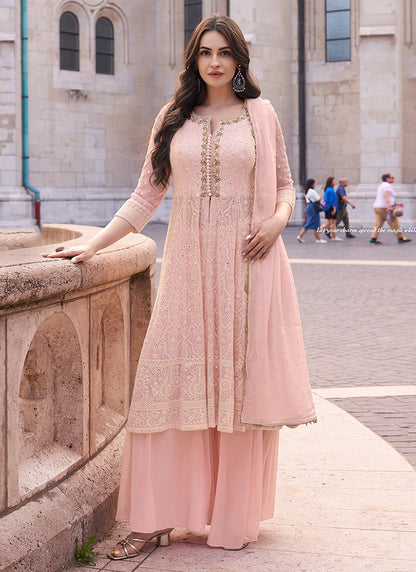 Lucknowi Embroidered  Baby Pink Anarkali Suit