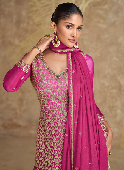 Fancy and Colorful Sharara Suits in Pure Chinnon Silk