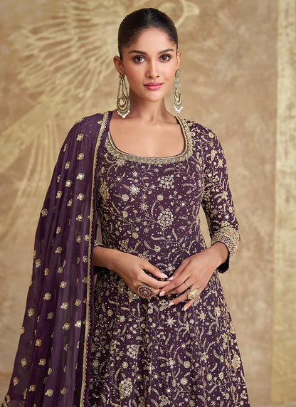 Deep Purple Embroidery Anarkali Gown