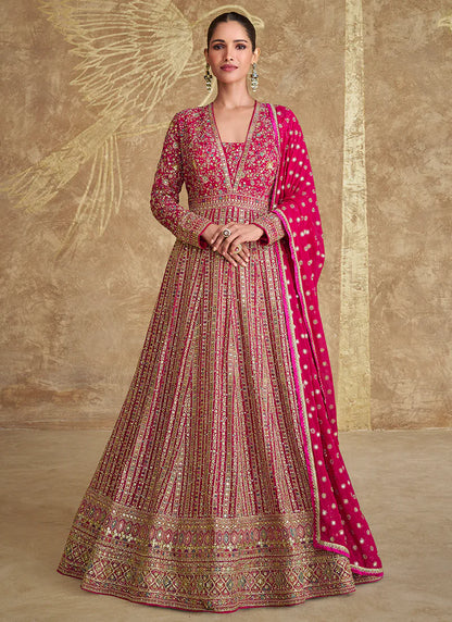 Rani Pink Embroidery Anarkali Gown