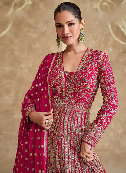 Rani Pink Embroidery Anarkali Gown