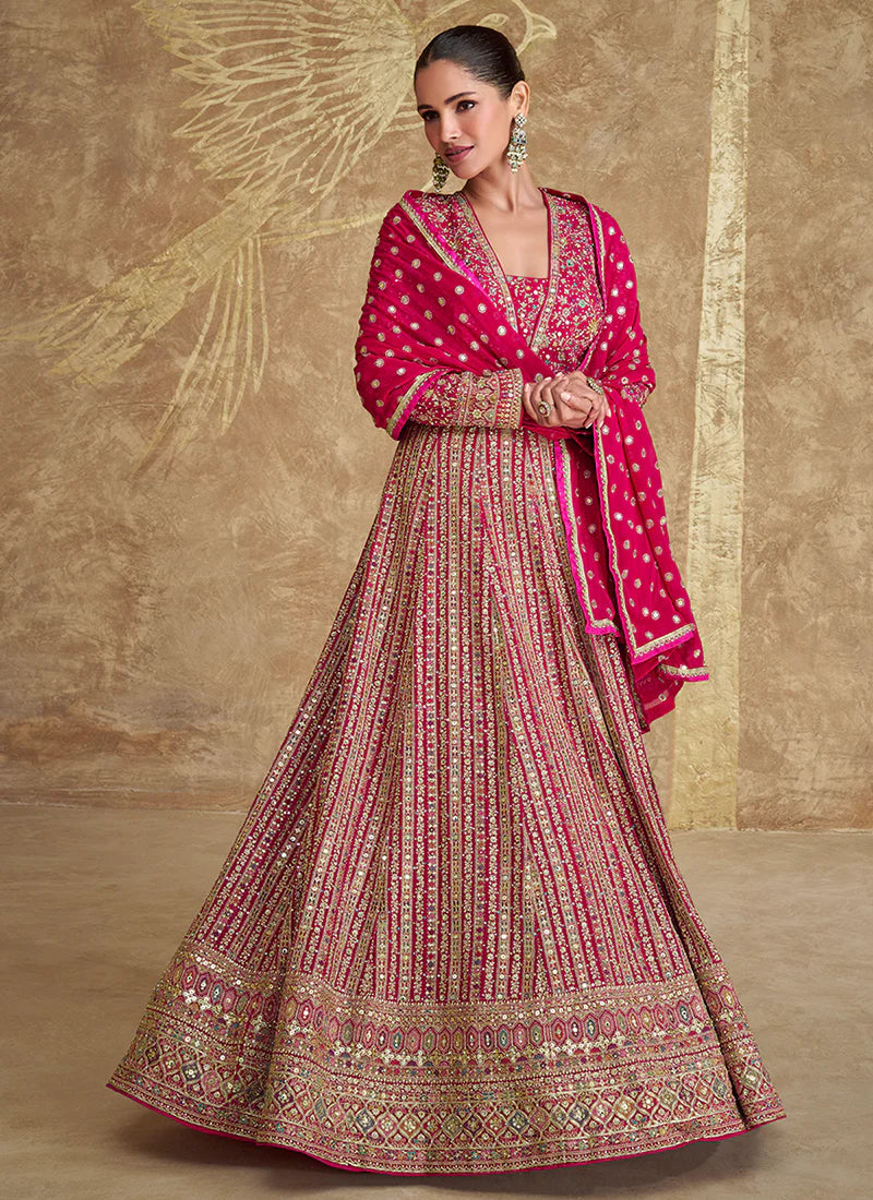 Rani Pink Embroidery Anarkali Gown